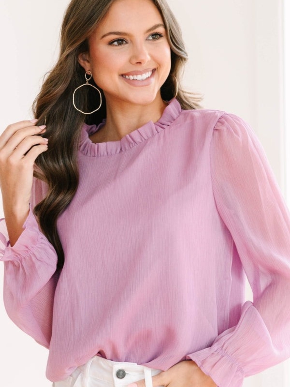 NWOT Shop The Mint Women's Ruffled Neck Long-Sleeve Top - Lavender - Small